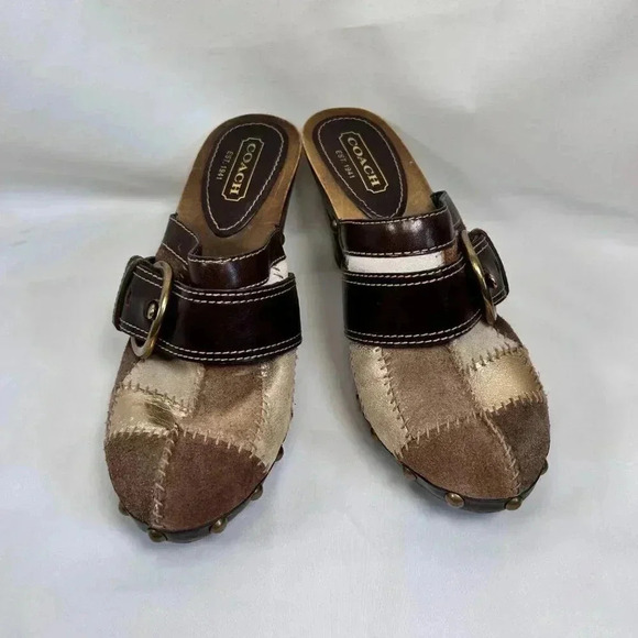 Coach Sebrina Studded Leather Suede Patchwork Clogs Size 5.5 Boho Retro - Picture 9 of 10
